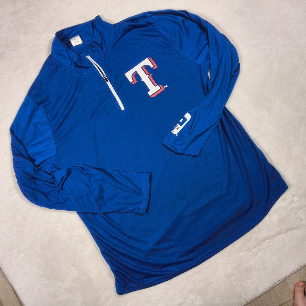 Texas Rangers Quarter-Zip Pullover Shirt Men XL Royal Blue Globe Life Sportswear